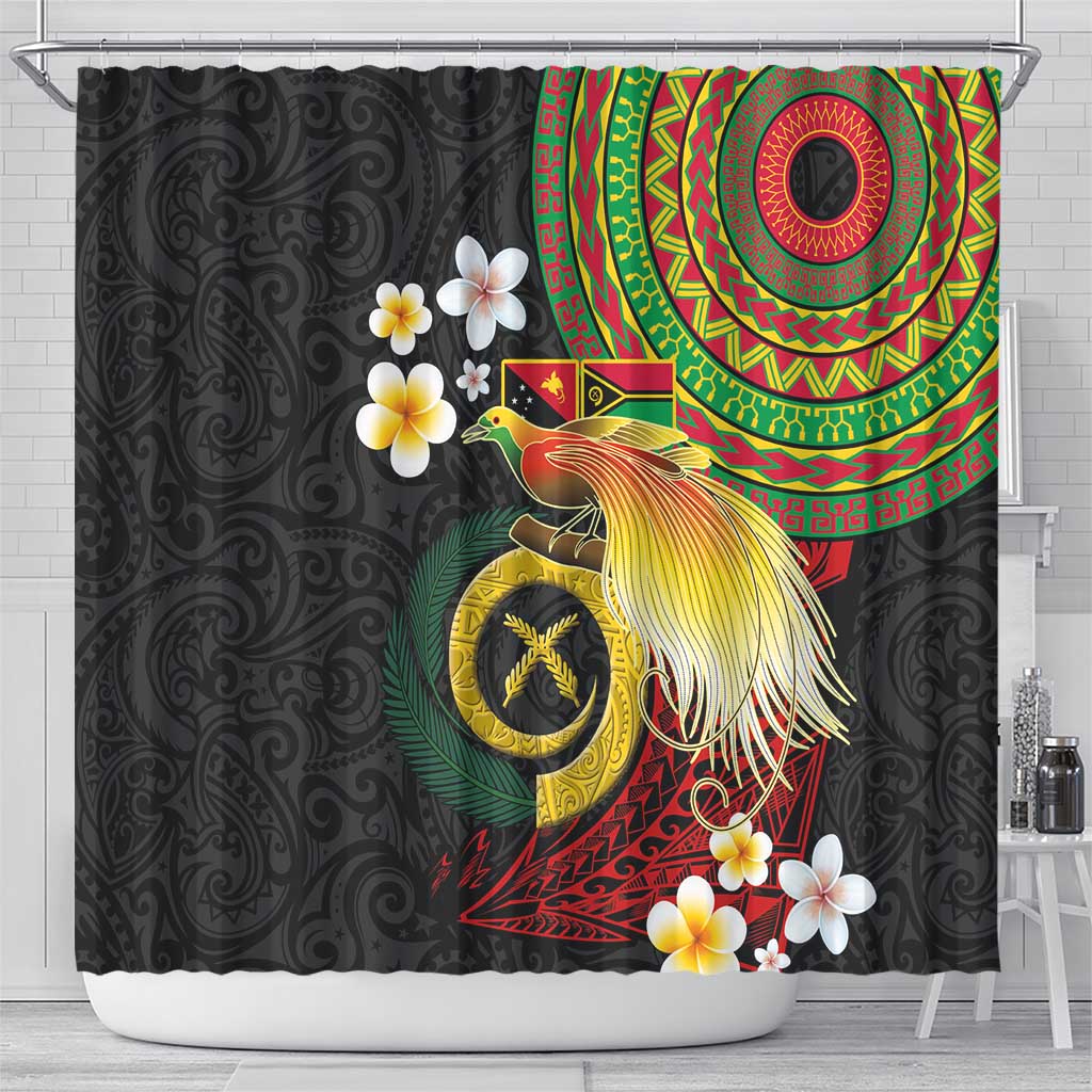 Vanuatu and Papua New Guinea Together Shower Curtain Bird-of-paradise and Pig Tusk Melanesian Pattern LT03 - Polynesian Pride