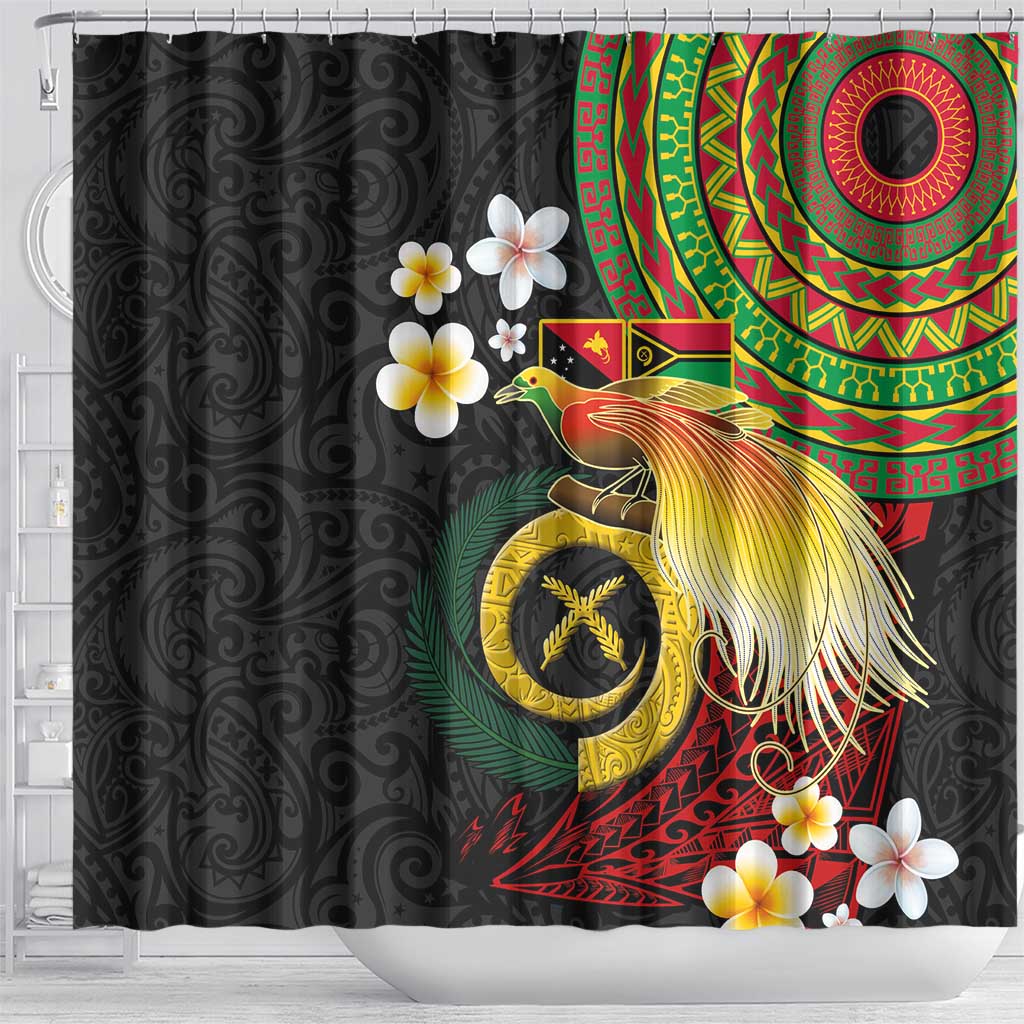 Vanuatu and Papua New Guinea Together Shower Curtain Bird-of-paradise and Pig Tusk Melanesian Pattern LT03 - Polynesian Pride