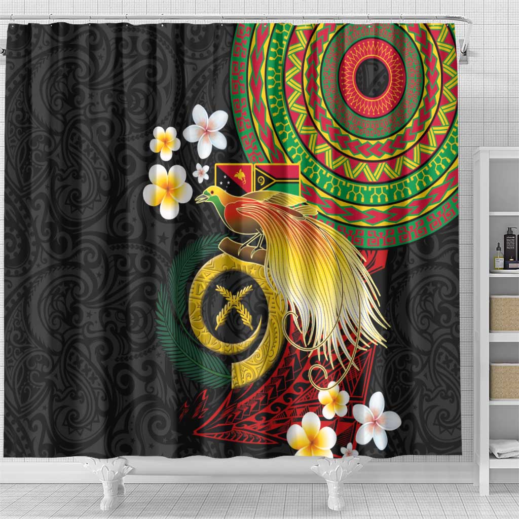 Vanuatu and Papua New Guinea Together Shower Curtain Bird-of-paradise and Pig Tusk Melanesian Pattern LT03 - Polynesian Pride