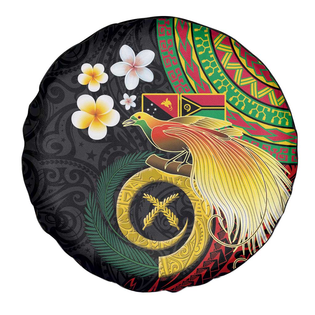 Vanuatu and Papua New Guinea Together Spare Tire Cover Bird-of-paradise and Pig Tusk Melanesian Pattern LT03 - Polynesian Pride