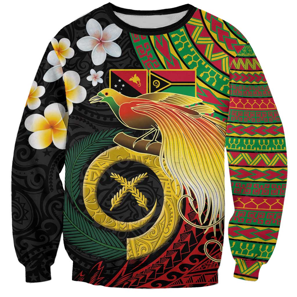 Vanuatu and Papua New Guinea Together Sweatshirt Bird-of-paradise and Pig Tusk Melanesian Pattern LT03 Unisex Black - Polynesian Pride