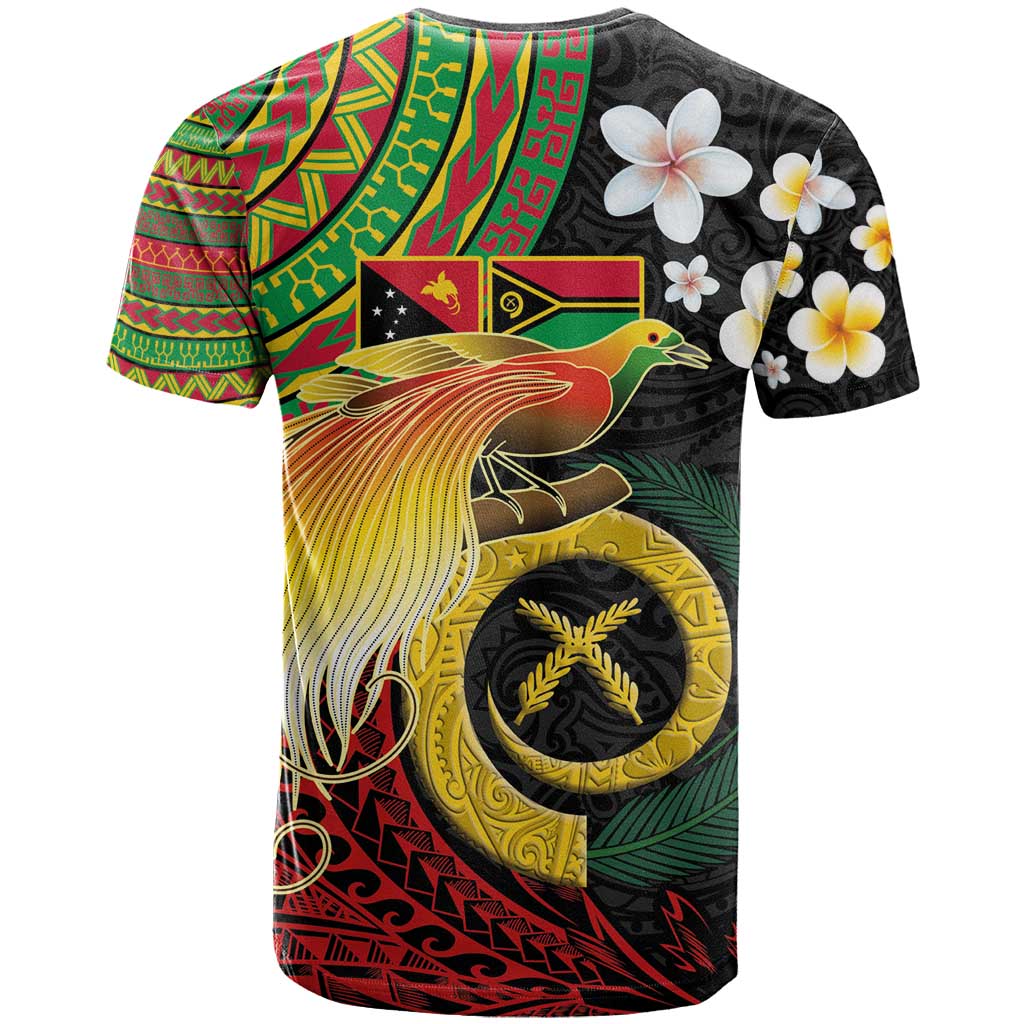 Vanuatu and Papua New Guinea Together T Shirt Bird-of-paradise and Pig Tusk Melanesian Pattern LT03 - Polynesian Pride