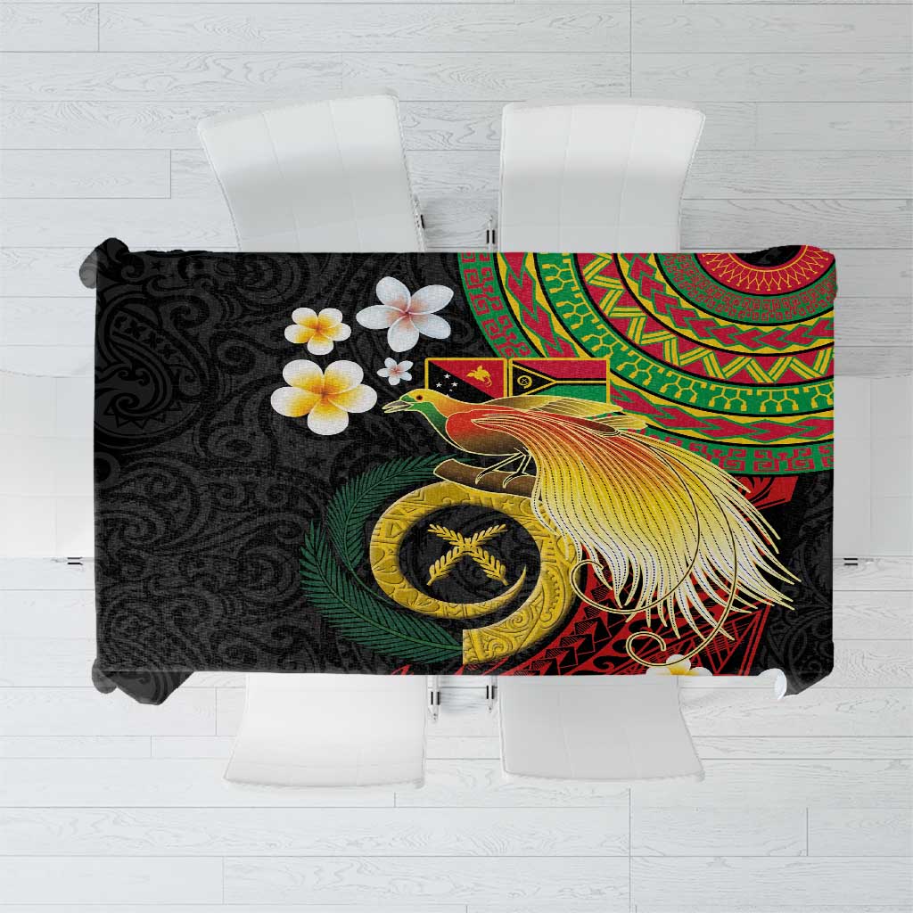 Vanuatu and Papua New Guinea Together Tablecloth Bird-of-paradise and Pig Tusk Melanesian Pattern LT03 Black - Polynesian Pride