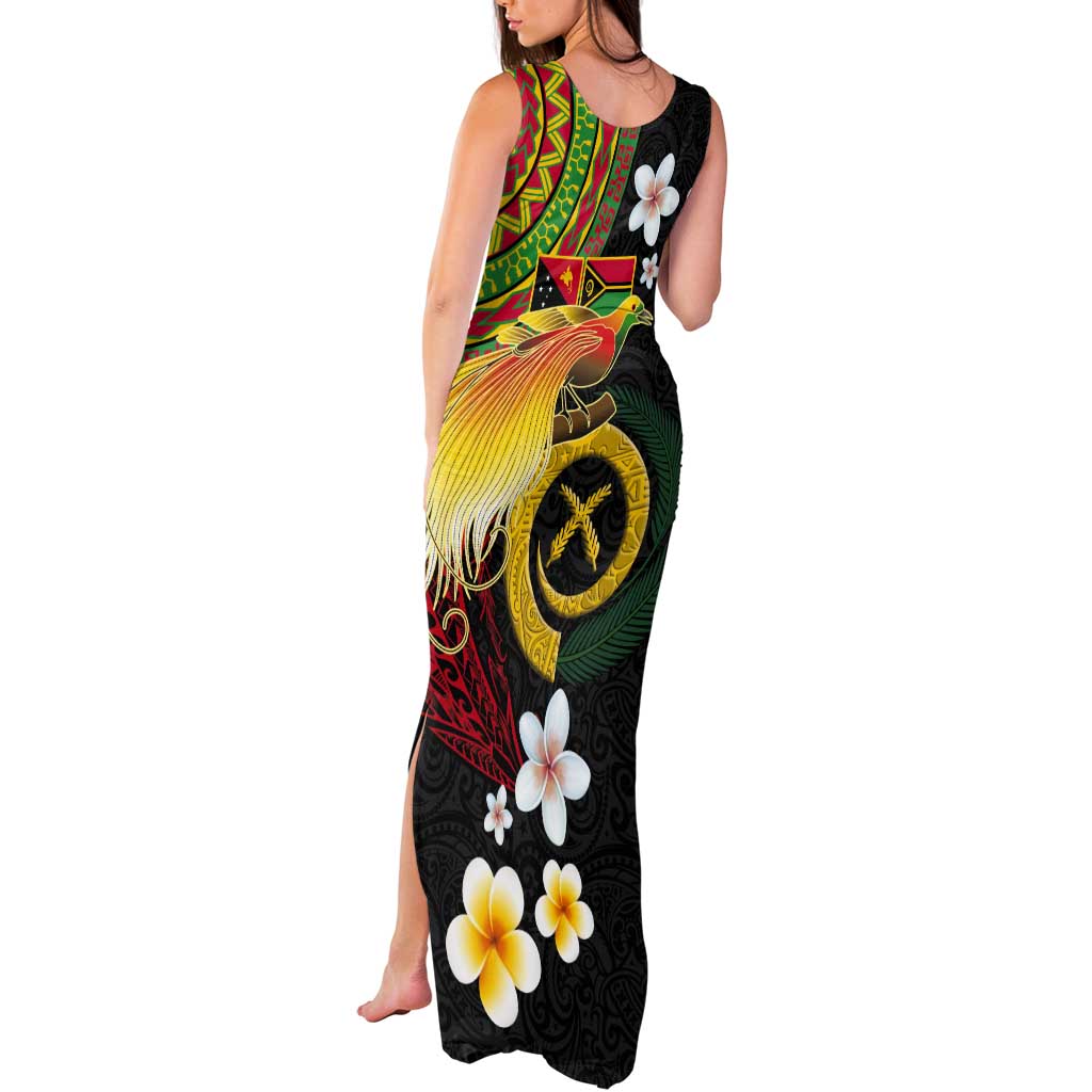 Vanuatu and Papua New Guinea Together Tank Maxi Dress Bird-of-paradise and Pig Tusk Melanesian Pattern LT03 - Polynesian Pride