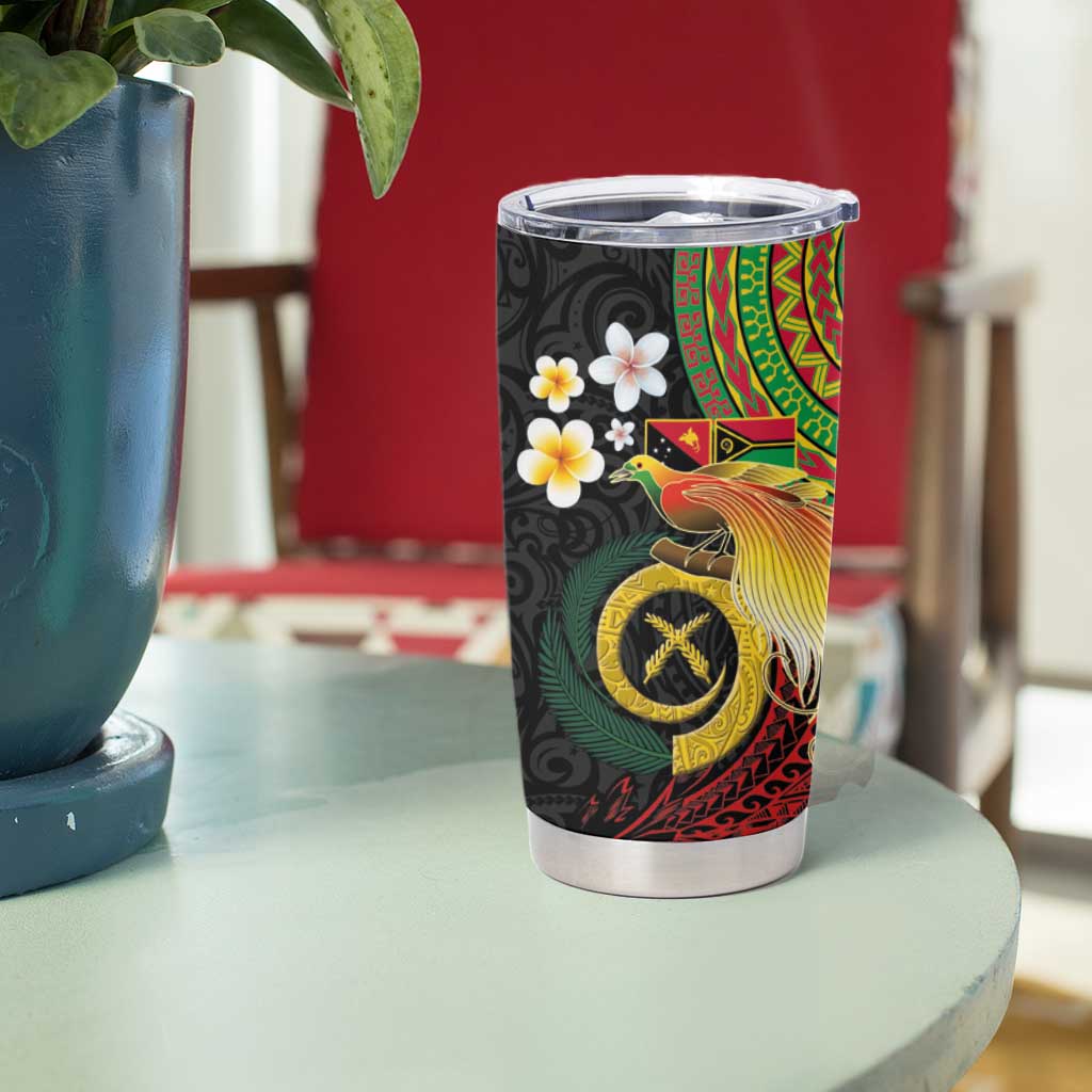 Vanuatu and Papua New Guinea Together Tumbler Cup Bird-of-paradise and Pig Tusk Melanesian Pattern LT03 - Polynesian Pride