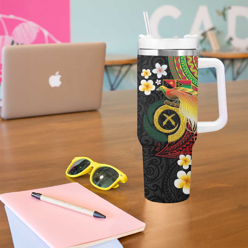 Vanuatu and Papua New Guinea Together Tumbler With Handle Bird-of-paradise and Pig Tusk Melanesian Pattern LT03 - Polynesian Pride