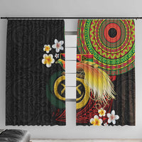 Vanuatu and Papua New Guinea Together Window Curtain Bird-of-paradise and Pig Tusk Melanesian Pattern LT03 With Hooks Black - Polynesian Pride