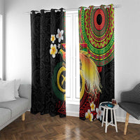 Vanuatu and Papua New Guinea Together Window Curtain Bird-of-paradise and Pig Tusk Melanesian Pattern LT03 With Grommets Black - Polynesian Pride