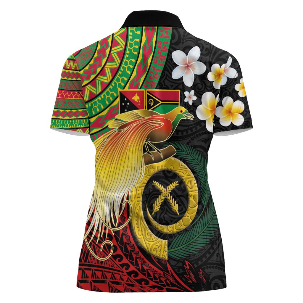 Vanuatu and Papua New Guinea Together Women Polo Shirt Bird-of-paradise and Pig Tusk Melanesian Pattern LT03 - Polynesian Pride