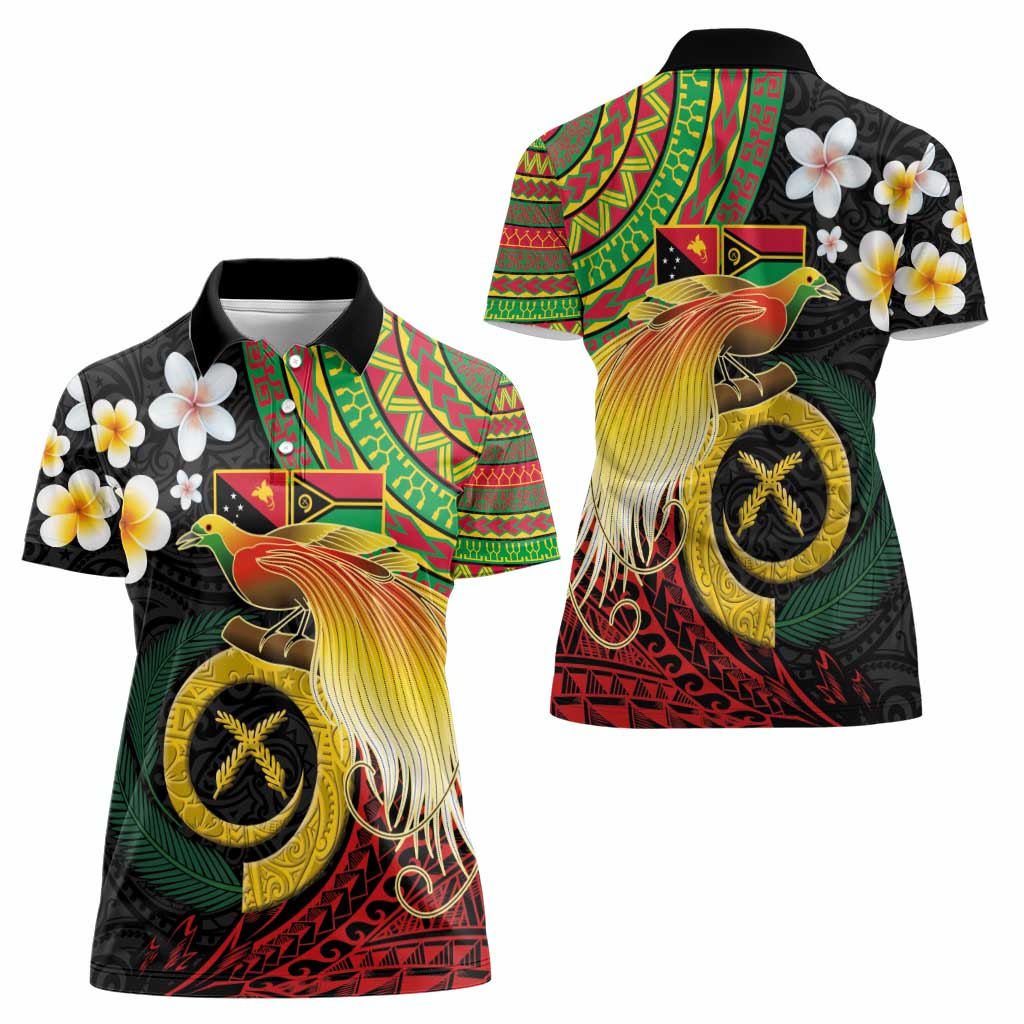 Vanuatu and Papua New Guinea Together Women Polo Shirt Bird-of-paradise and Pig Tusk Melanesian Pattern LT03 - Polynesian Pride