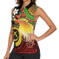 Vanuatu and Papua New Guinea Together Women Sleeveless Polo Shirt Bird-of-paradise and Pig Tusk Melanesian Pattern LT03 - Polynesian Pride