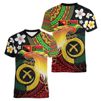 Vanuatu and Papua New Guinea Together Women V-Neck T-Shirt Bird-of-paradise and Pig Tusk Melanesian Pattern LT03 - Polynesian Pride