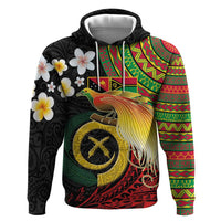 Vanuatu and Papua New Guinea Together Zip Hoodie Bird-of-paradise and Pig Tusk Melanesian Pattern LT03 Pullover Hoodie Black - Polynesian Pride