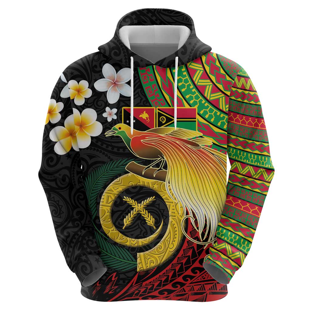Vanuatu and Papua New Guinea Together Zip Hoodie Bird-of-paradise and Pig Tusk Melanesian Pattern LT03 - Polynesian Pride