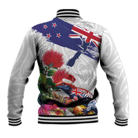 New Zealand Christmas Baseball Jacket Meri Kirihimete-Tuatara and Pohutukawa White Color LT03 - Polynesian Pride