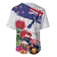 New Zealand Christmas Baseball Jersey Meri Kirihimete-Tuatara and Pohutukawa White Color LT03 - Polynesian Pride