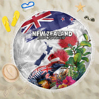 New Zealand Christmas Beach Blanket Meri Kirihimete-Tuatara and Pohutukawa White Color LT03 One Size 150cm White - Polynesian Pride