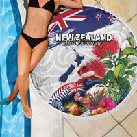 New Zealand Christmas Beach Blanket Meri Kirihimete-Tuatara and Pohutukawa White Color LT03 - Polynesian Pride