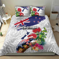 New Zealand Christmas Bedding Set Meri Kirihimete-Tuatara and Pohutukawa White Color LT03 - Polynesian Pride