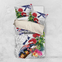 New Zealand Christmas Bedding Set Meri Kirihimete-Tuatara and Pohutukawa White Color LT03 US Twin 172cm x 218cm White - Polynesian Pride