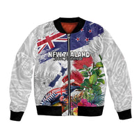 New Zealand Christmas Bomber Jacket Meri Kirihimete-Tuatara and Pohutukawa White Color LT03 Unisex White - Polynesian Pride