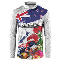New Zealand Christmas Button Sweatshirt Meri Kirihimete-Tuatara and Pohutukawa White Color LT03 White - Polynesian Pride