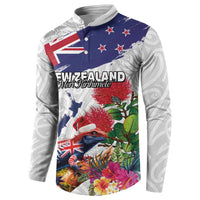 New Zealand Christmas Button Sweatshirt Meri Kirihimete-Tuatara and Pohutukawa White Color LT03 - Polynesian Pride