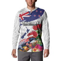 New Zealand Christmas Button Sweatshirt Meri Kirihimete-Tuatara and Pohutukawa White Color LT03 - Polynesian Pride