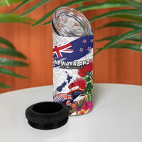 New Zealand Christmas 4 in 1 Can Cooler Tumbler Meri Kirihimete-Tuatara and Pohutukawa White Color LT03 - Polynesian Pride