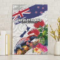 New Zealand Christmas Canvas Wall Art Meri Kirihimete-Tuatara and Pohutukawa White Color LT03 Without Frame White - Polynesian Pride