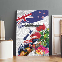 New Zealand Christmas Canvas Wall Art Meri Kirihimete-Tuatara and Pohutukawa White Color LT03 - Polynesian Pride