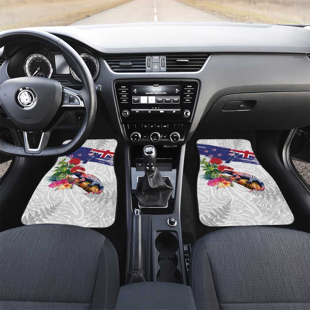 New Zealand Christmas Car Mats Meri Kirihimete-Tuatara and Pohutukawa White Color LT03 Set 2pcs - Front White - Polynesian Pride