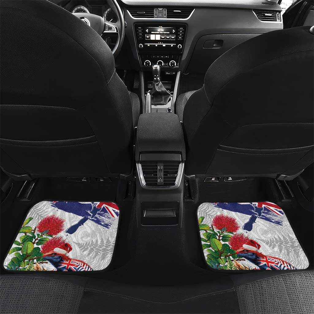 New Zealand Christmas Car Mats Meri Kirihimete-Tuatara and Pohutukawa White Color LT03 Set 2pcs - Back White - Polynesian Pride