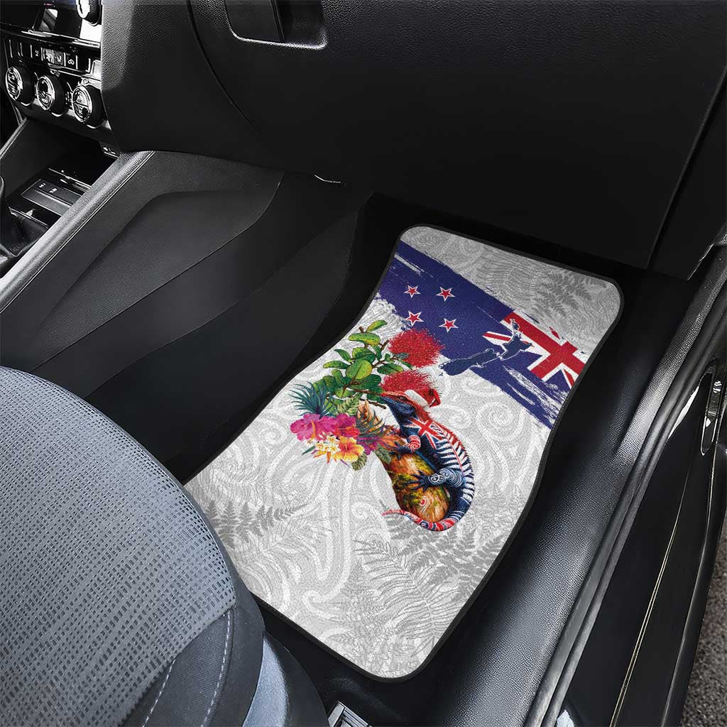 New Zealand Christmas Car Mats Meri Kirihimete-Tuatara and Pohutukawa White Color LT03 - Polynesian Pride