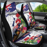 New Zealand Christmas Car Seat Cover Meri Kirihimete-Tuatara and Pohutukawa White Color LT03 - Polynesian Pride