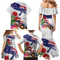 New Zealand Christmas Family Matching Mermaid Dress and Hawaiian Shirt Meri Kirihimete-Tuatara and Pohutukawa White Color LT03 - Polynesian Pride