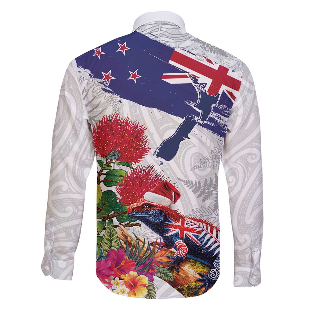 New Zealand Christmas Family Matching Puletasi and Hawaiian Shirt Meri Kirihimete-Tuatara and Pohutukawa White Color LT03 - Polynesian Pride