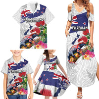 New Zealand Christmas Family Matching Summer Maxi Dress and Hawaiian Shirt Meri Kirihimete-Tuatara and Pohutukawa White Color LT03 - Polynesian Pride