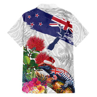 New Zealand Christmas Family Matching Summer Maxi Dress and Hawaiian Shirt Meri Kirihimete-Tuatara and Pohutukawa White Color LT03 - Polynesian Pride