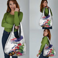New Zealand Christmas Grocery Bag Meri Kirihimete-Tuatara and Pohutukawa White Color LT03 - Polynesian Pride