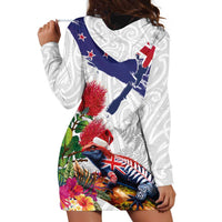 New Zealand Christmas Hoodie Dress Meri Kirihimete-Tuatara and Pohutukawa White Color LT03 - Polynesian Pride
