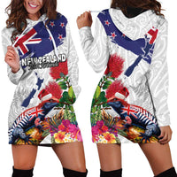 New Zealand Christmas Hoodie Dress Meri Kirihimete-Tuatara and Pohutukawa White Color LT03 - Polynesian Pride