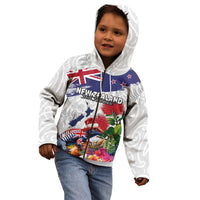 New Zealand Christmas Kid Hoodie Meri Kirihimete-Tuatara and Pohutukawa White Color LT03 - Polynesian Pride