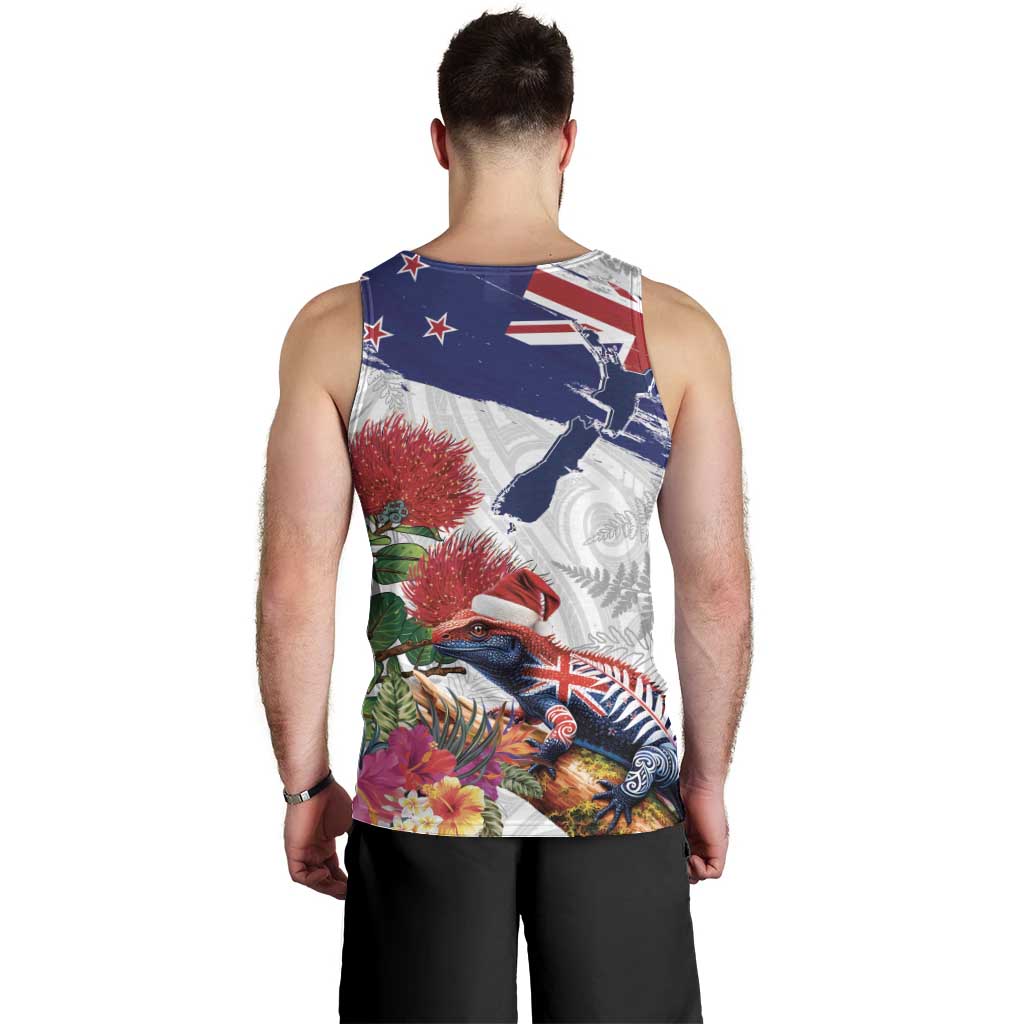 New Zealand Christmas Men Tank Top Meri Kirihimete-Tuatara and Pohutukawa White Color LT03 - Polynesian Pride