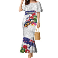 New Zealand Christmas Mermaid Dress Meri Kirihimete-Tuatara and Pohutukawa White Color LT03 Women White - Polynesian Pride