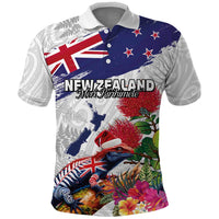 New Zealand Christmas Polo Shirt Meri Kirihimete-Tuatara and Pohutukawa White Color LT03 White - Polynesian Pride