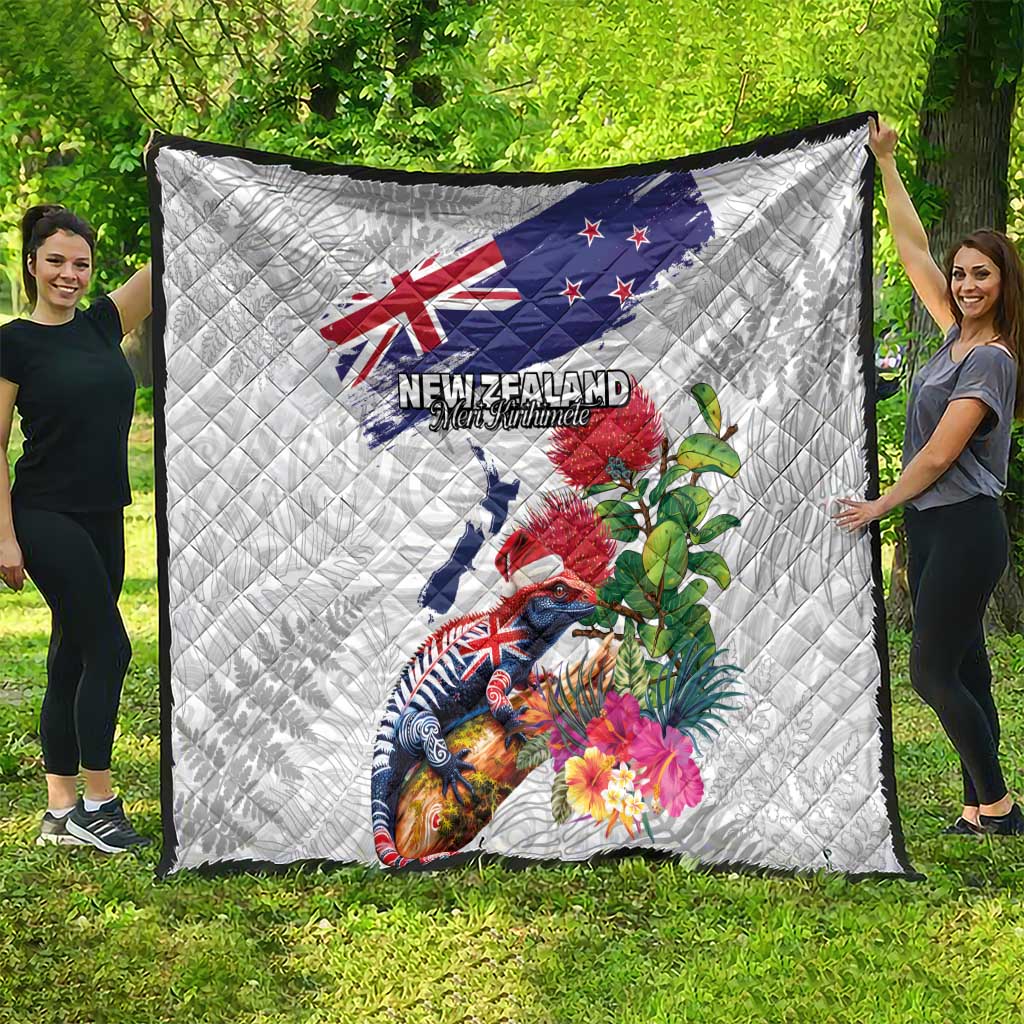 New Zealand Christmas Quilt Meri Kirihimete-Tuatara and Pohutukawa White Color LT03 - Polynesian Pride