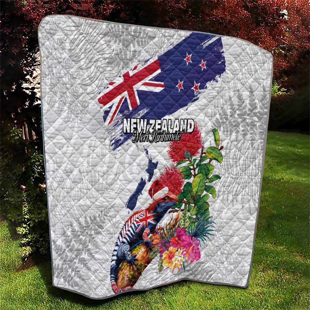 New Zealand Christmas Quilt Meri Kirihimete-Tuatara and Pohutukawa White Color LT03 - Polynesian Pride