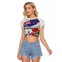New Zealand Christmas Raglan Cropped T Shirt Meri Kirihimete-Tuatara and Pohutukawa White Color LT03 Female White - Polynesian Pride