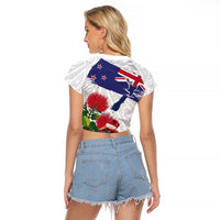 New Zealand Christmas Raglan Cropped T Shirt Meri Kirihimete-Tuatara and Pohutukawa White Color LT03 - Polynesian Pride